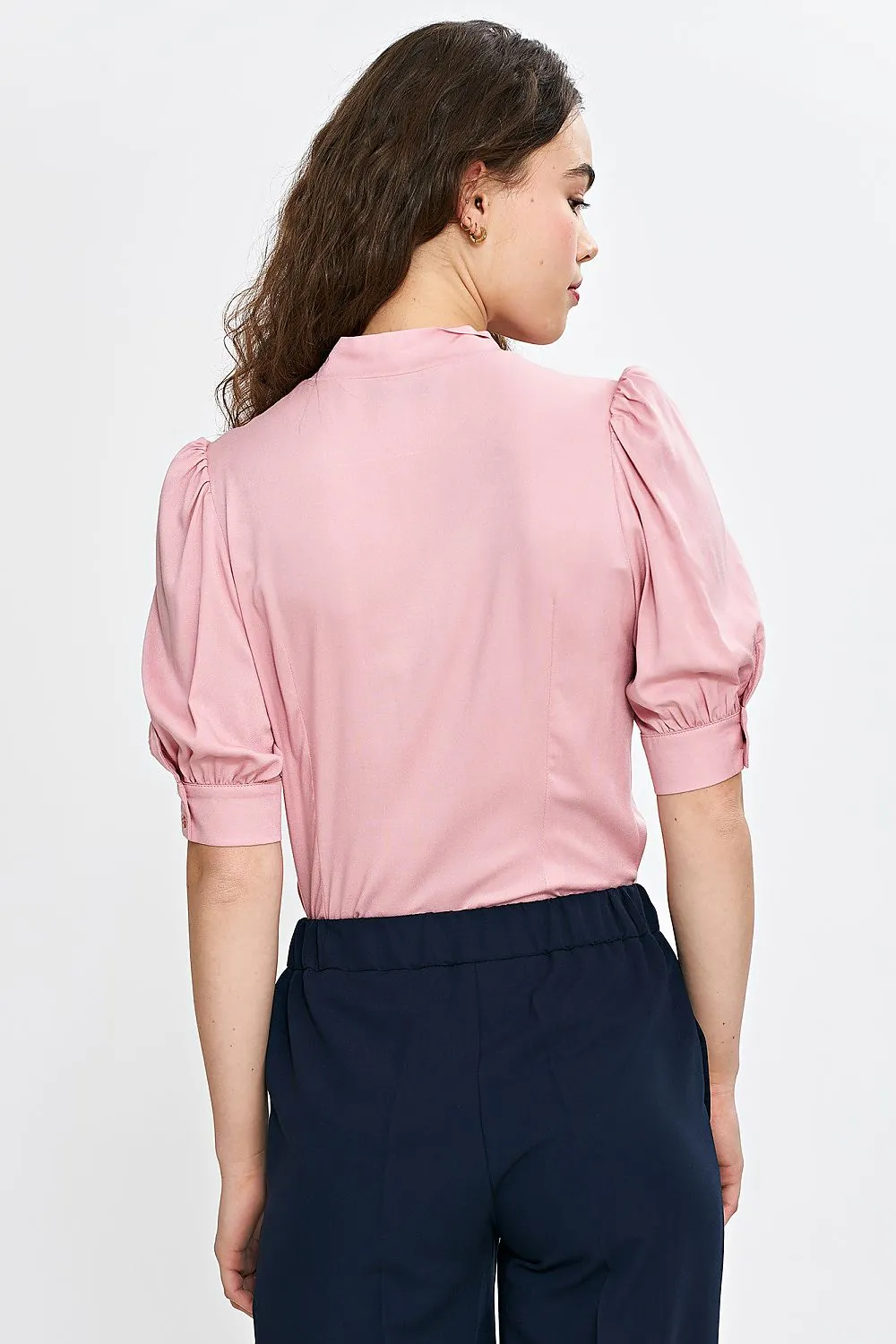 Elegant V-Neck Puff Blouse