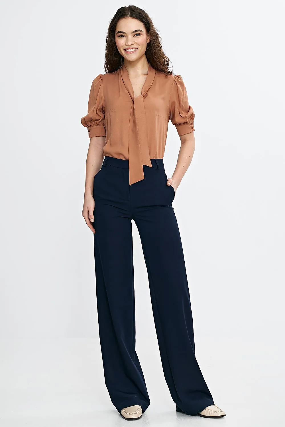 Elegant V-Neck Puff Blouse