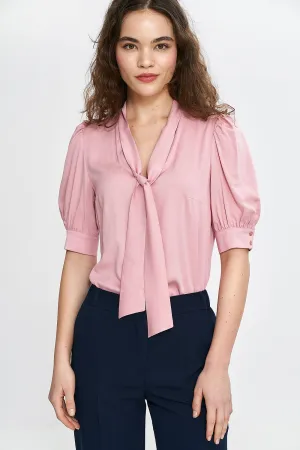Elegant V-Neck Puff Blouse
