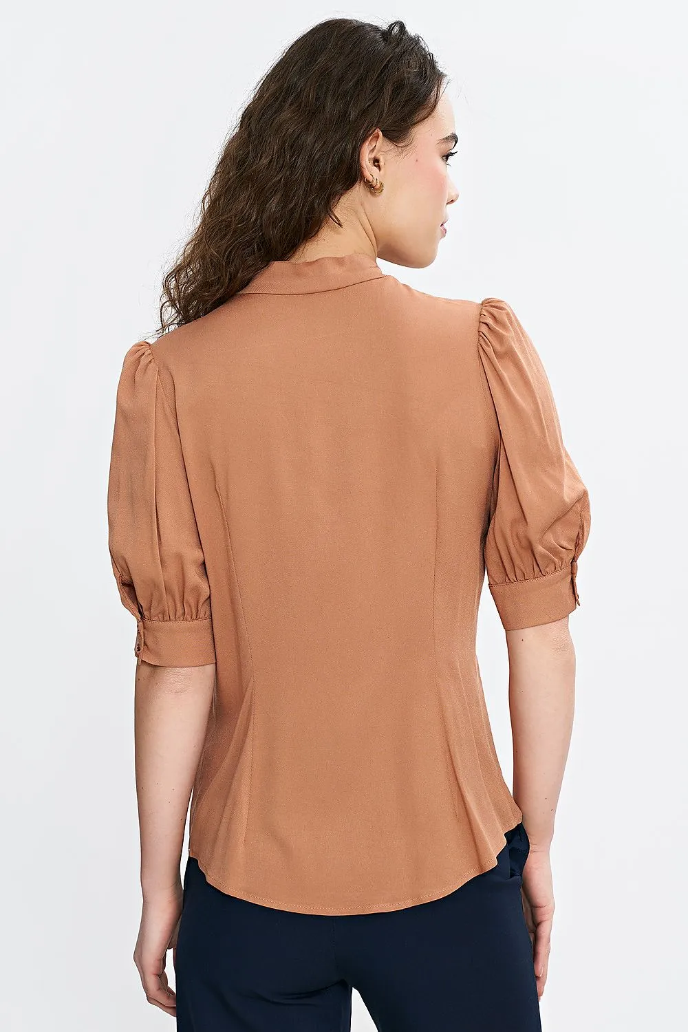 Elegant V-Neck Puff Blouse