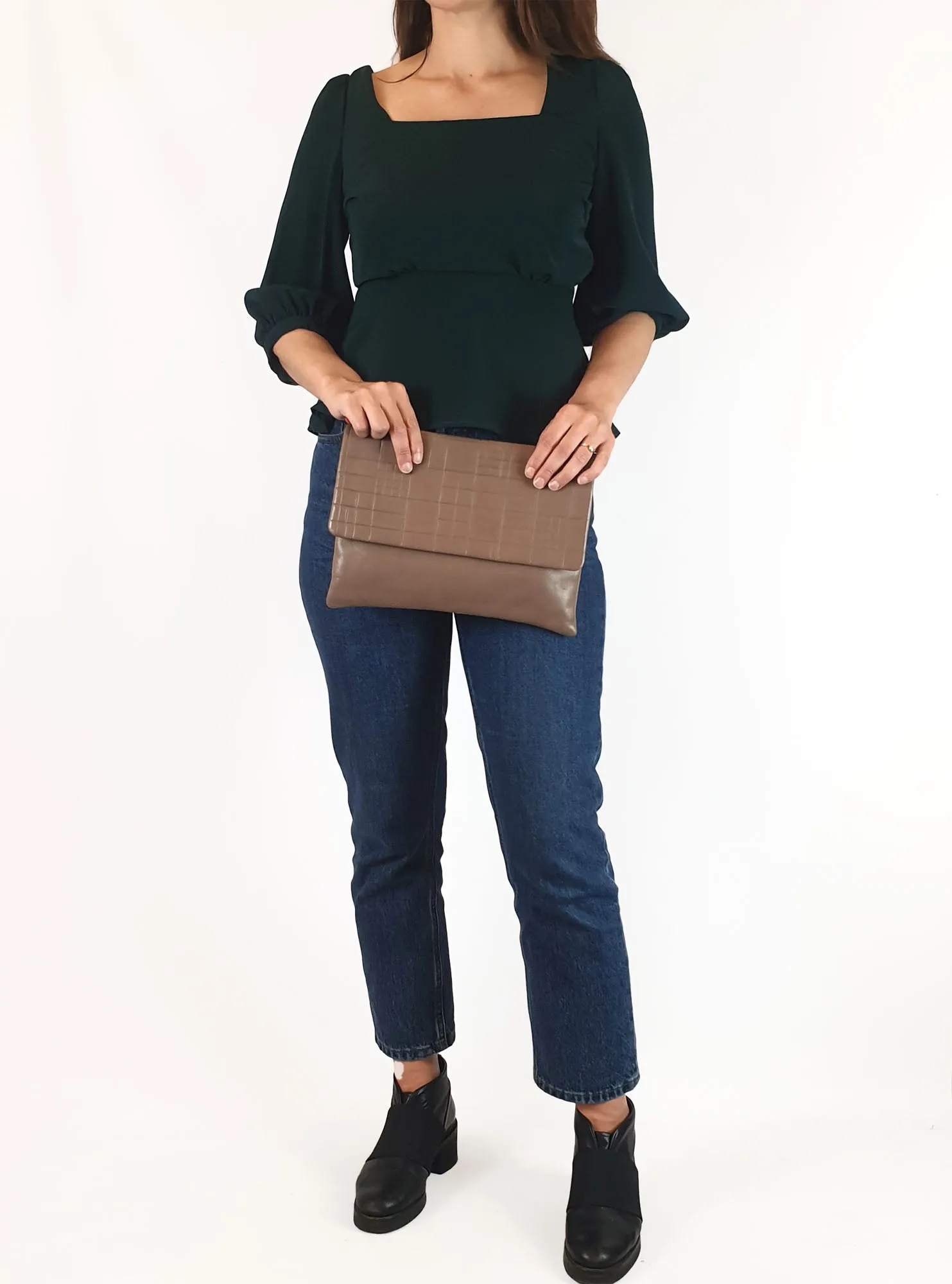 Elk brown leather textured cross body bag/clutch