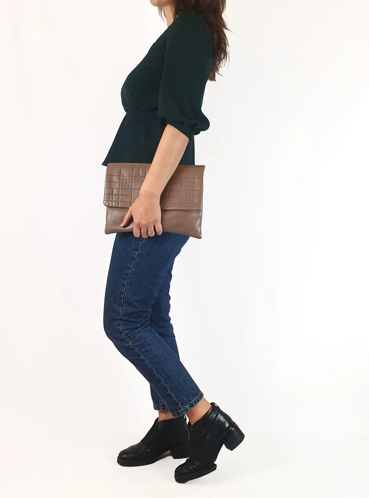 Elk brown leather textured cross body bag/clutch