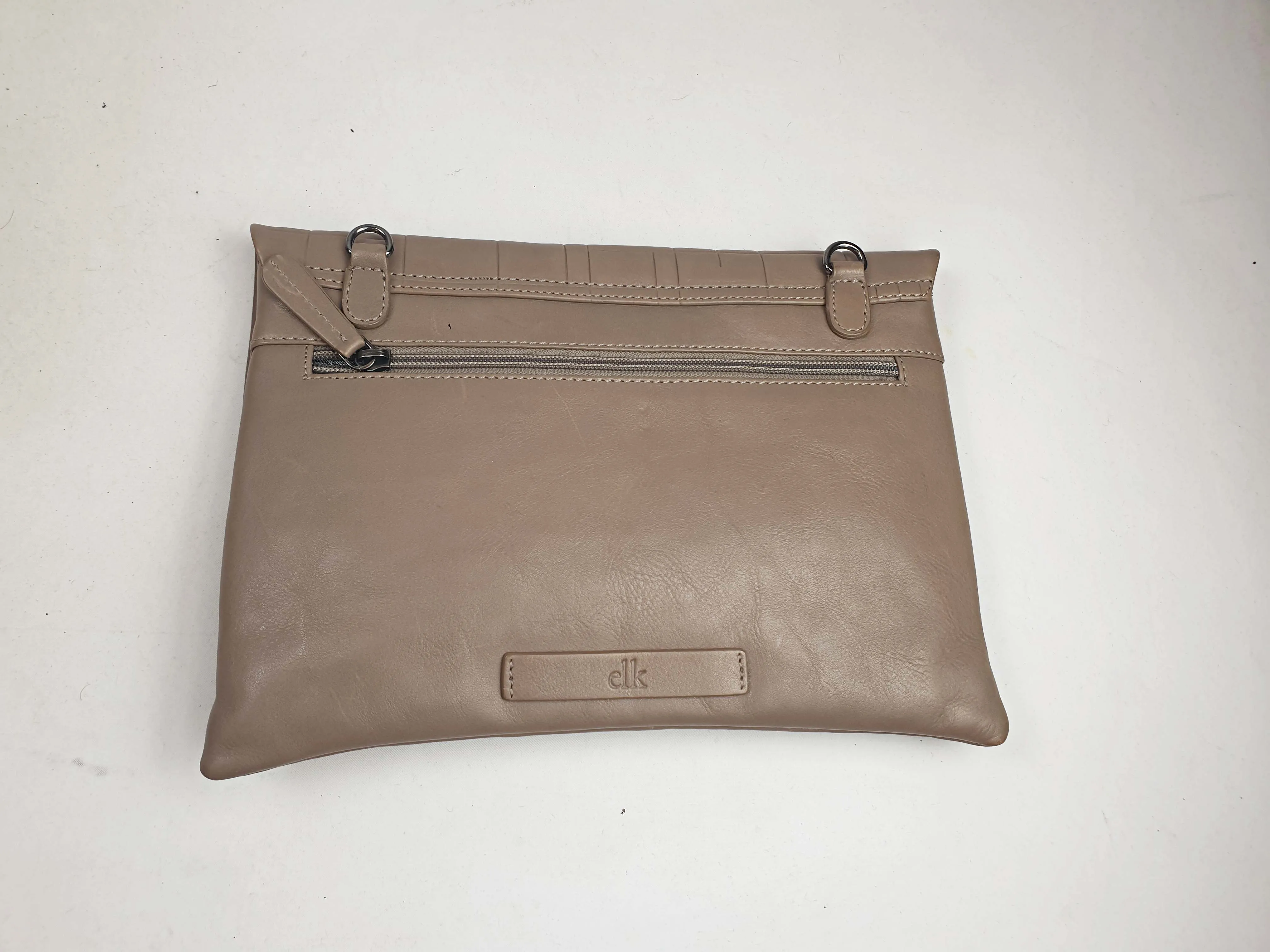 Elk brown leather textured cross body bag/clutch