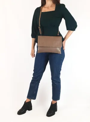 Elk brown leather textured cross body bag/clutch