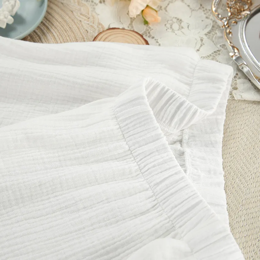 Fall White Pure Cotton Long Sleeve Pajamas Two Piece Set