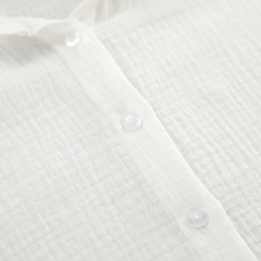 Fall White Pure Cotton Long Sleeve Pajamas Two Piece Set