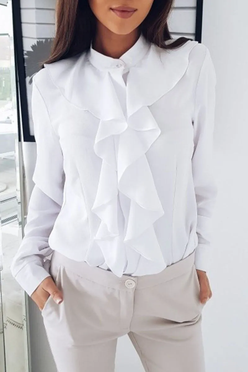 Fashion Solid Flounce V Neck Blouses (4 Colors)