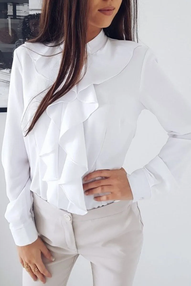 Fashion Solid Flounce V Neck Blouses (4 Colors)