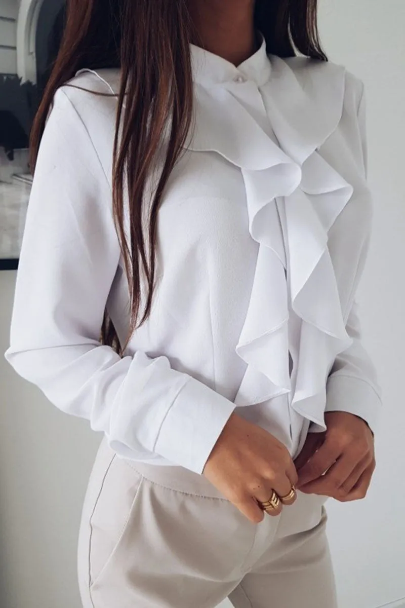 Fashion Solid Flounce V Neck Blouses (4 Colors)