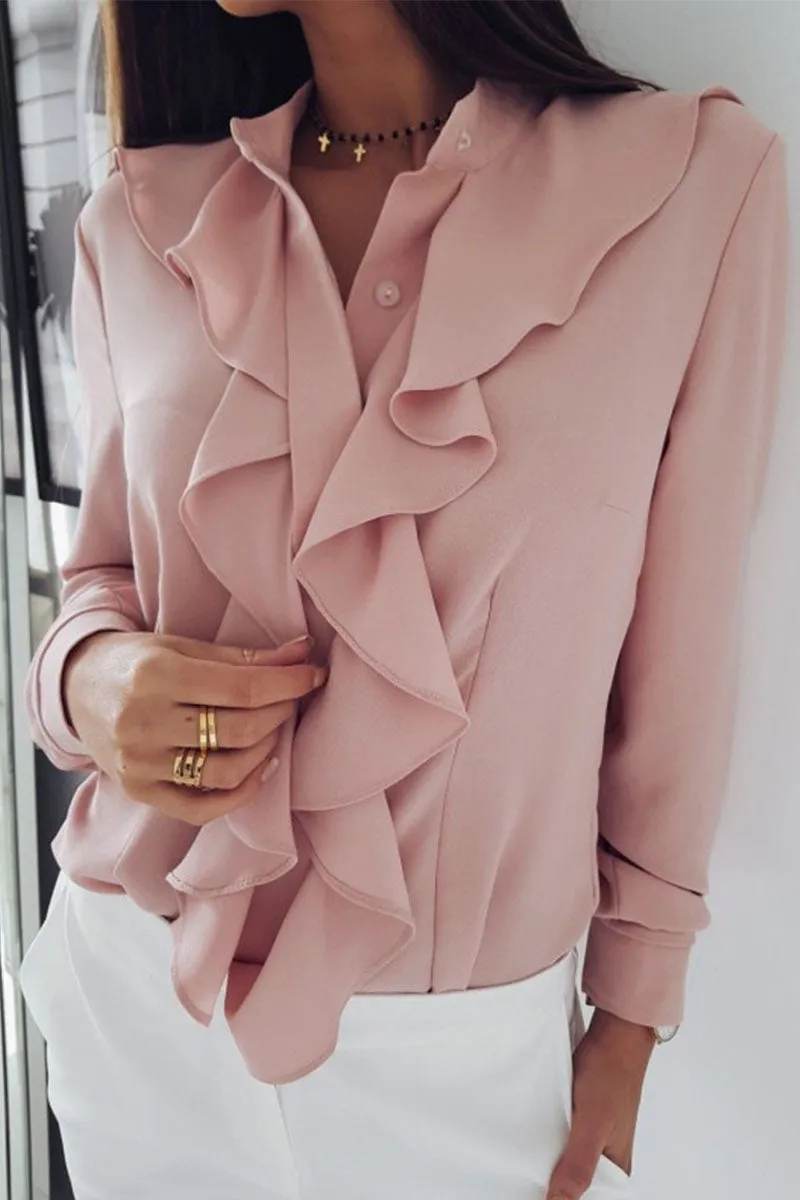 Fashion Solid Flounce V Neck Blouses (4 Colors)