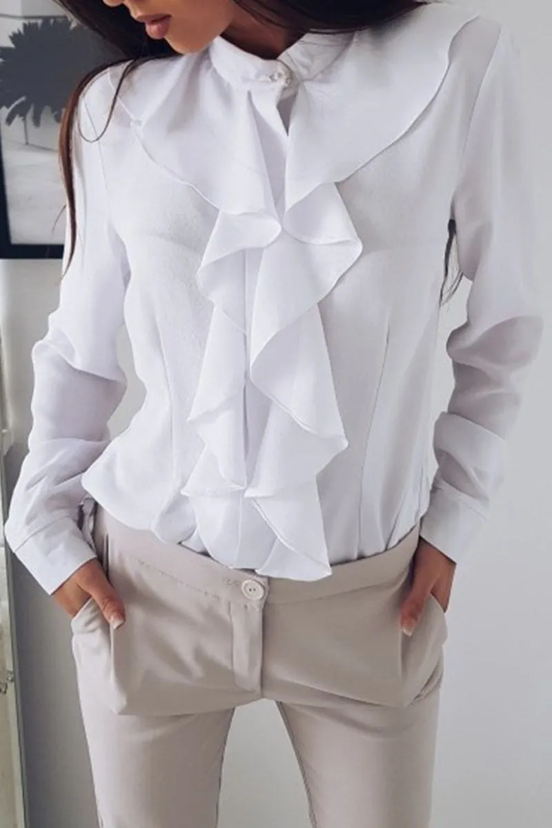Fashion Solid Flounce V Neck Blouses (4 Colors)