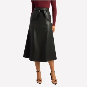 Faux Leather Midi Skirt (Black)
