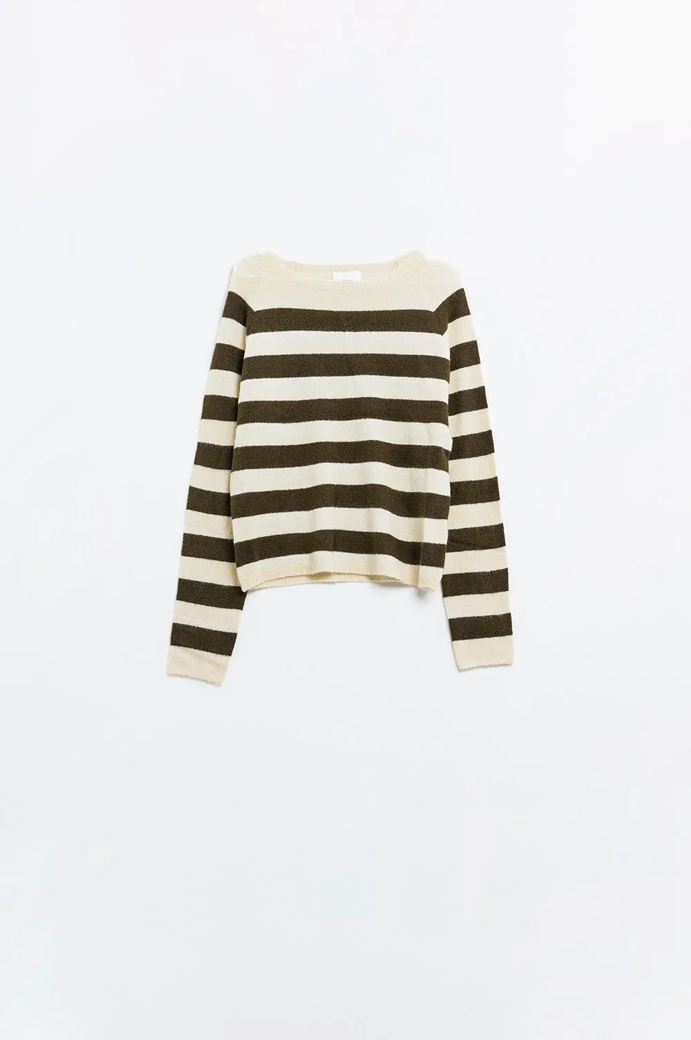 Fine knit sweater in beige with brown stripes