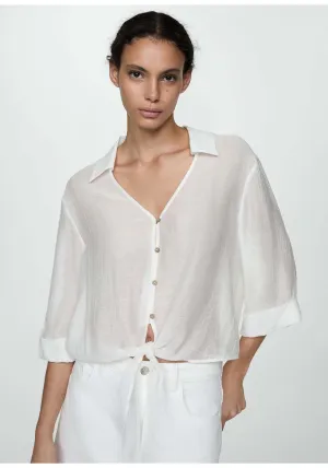 Flared-sleeve blouse with bow - Beige