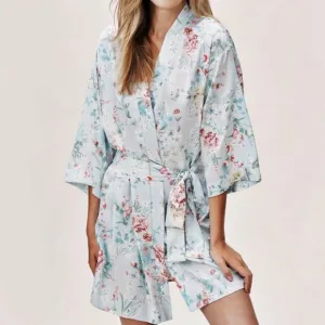 Flora Nikrooz Bonnie Floral Short Satin Robe, M/L NWT