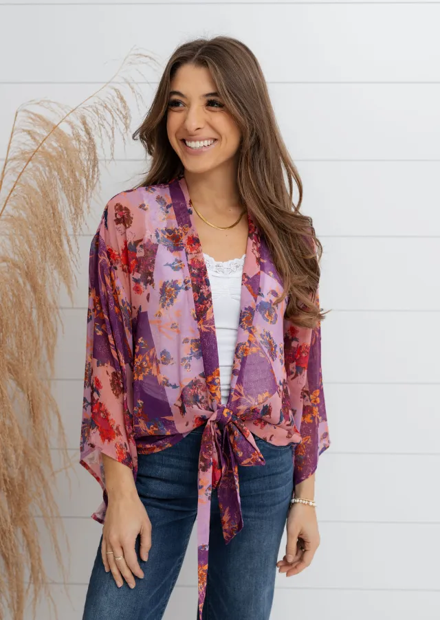 Floral Collage Printed Kimono Top