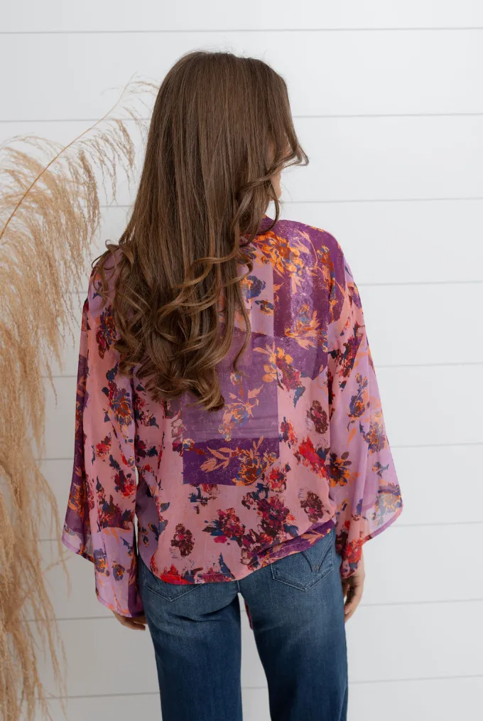 Floral Collage Printed Kimono Top