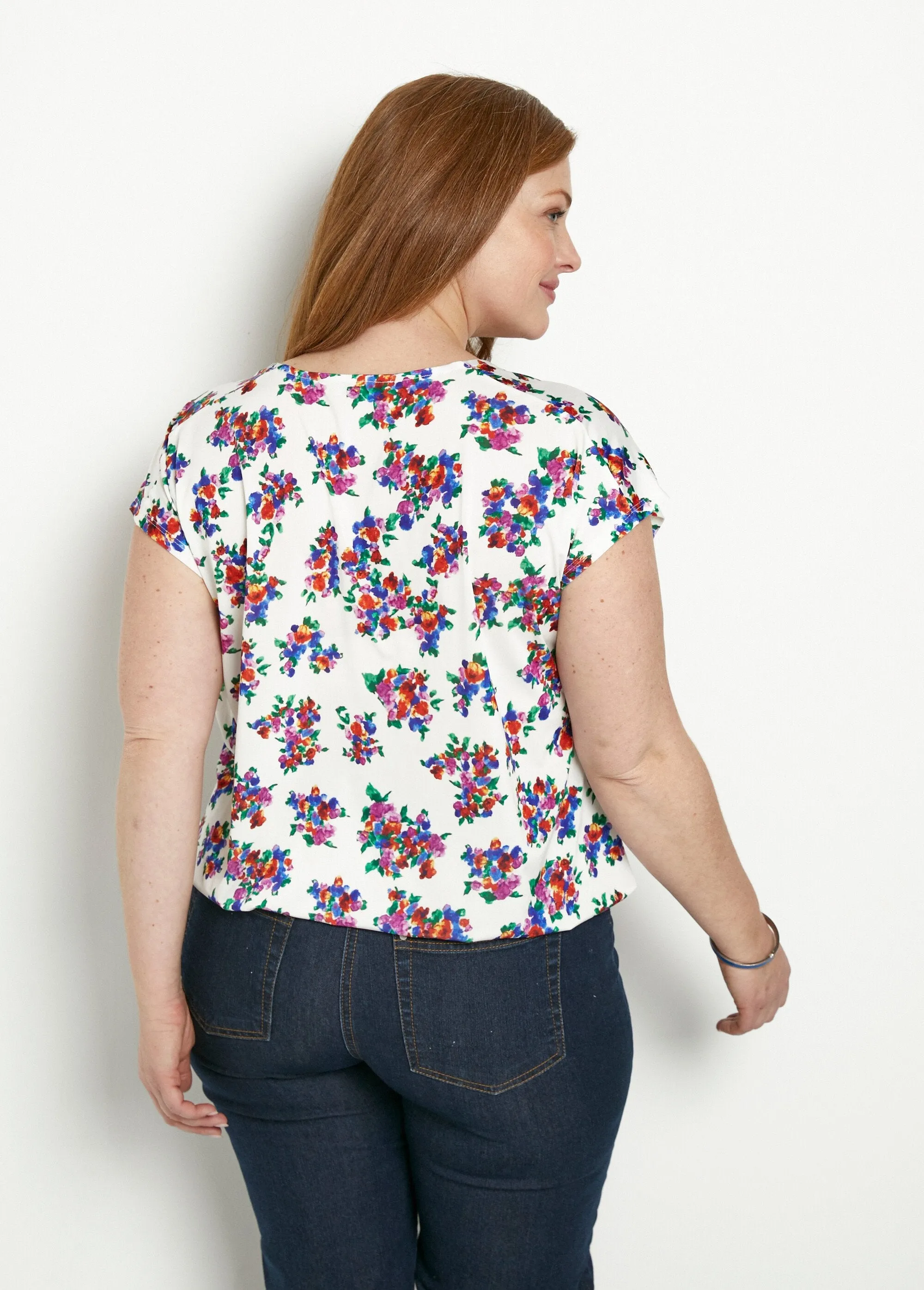 Floral jewel collar blouse T-shirt