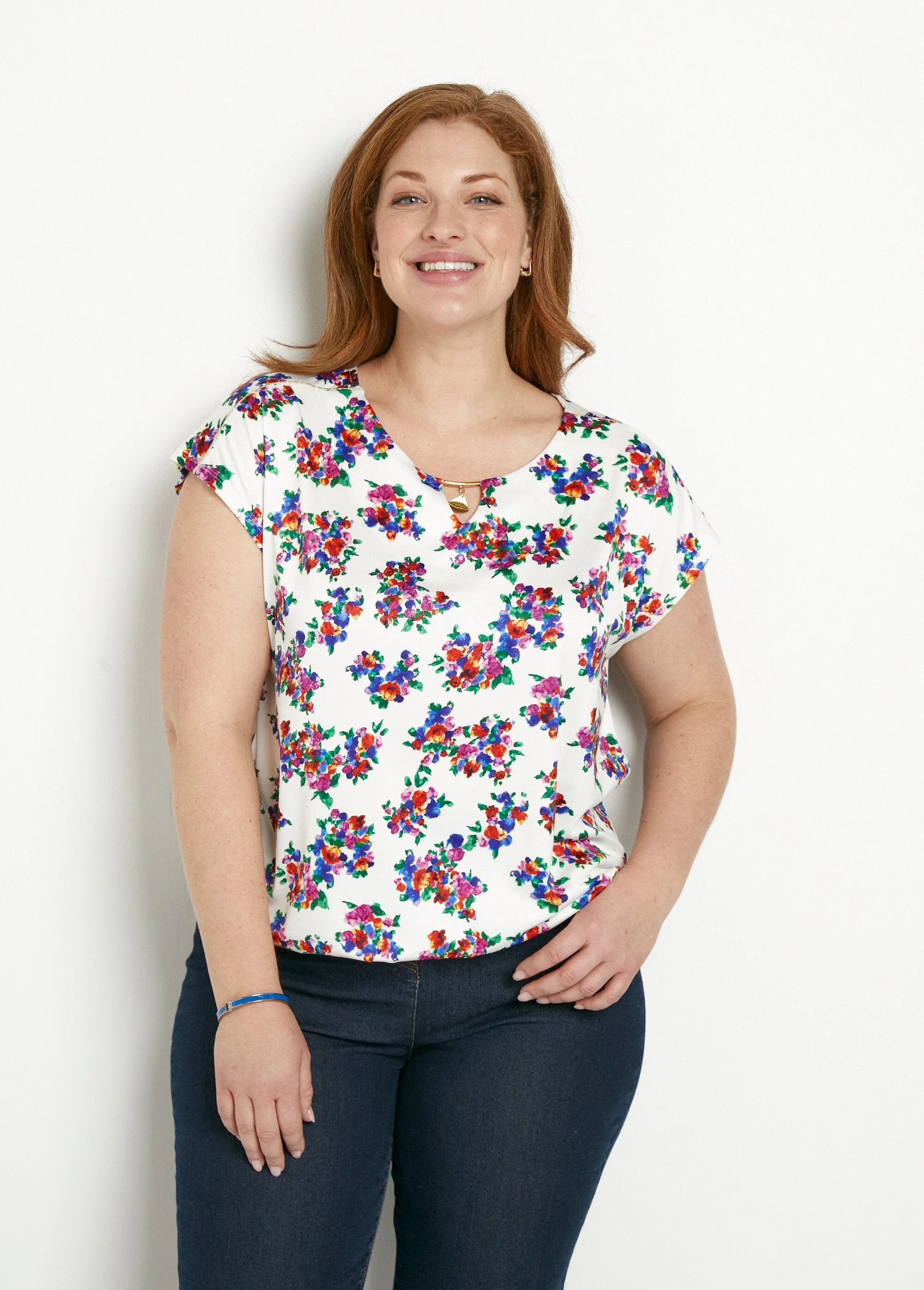 Floral jewel collar blouse T-shirt