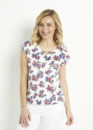 Floral jewel collar blouse T-shirt