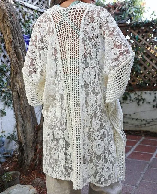 Floral Lace Textured Kimono