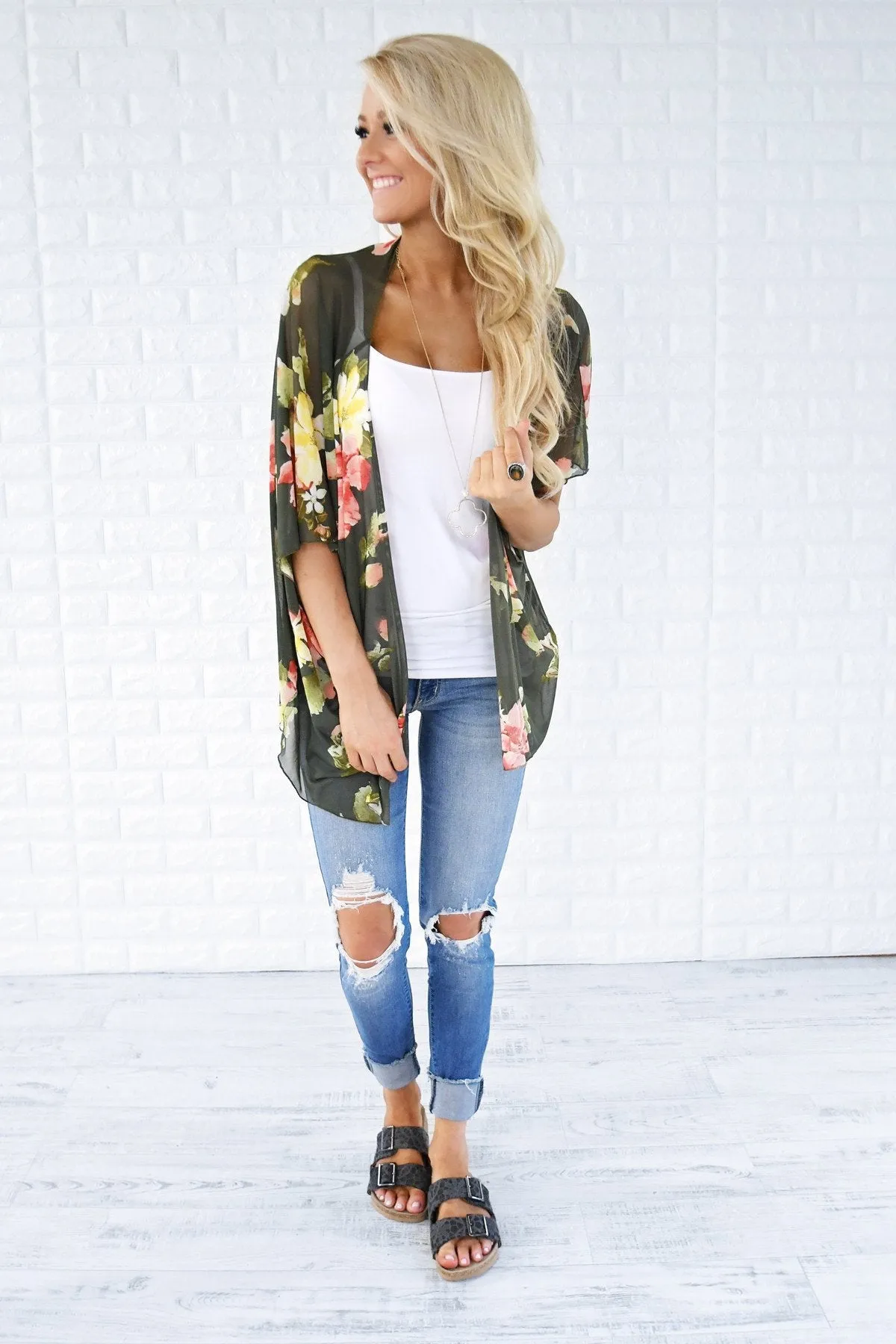Floral Olive Kimono
