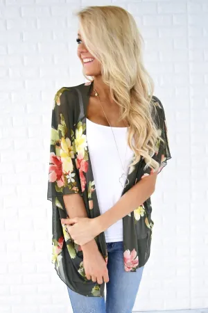 Floral Olive Kimono