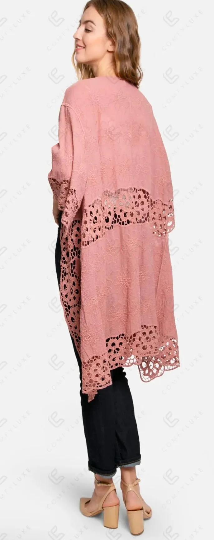 Floral Pattern Crochet Kimono Cover Up ATC