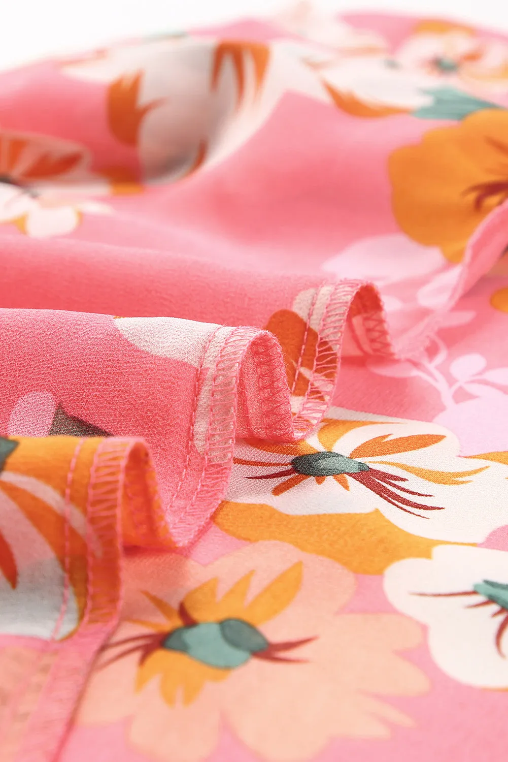Floral Print Ruffled 3/4 Sleeve Loose Fit Kimono