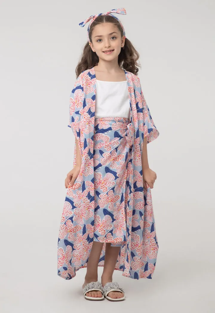 Floral Print Wrap Around Dress With Shrug Sets