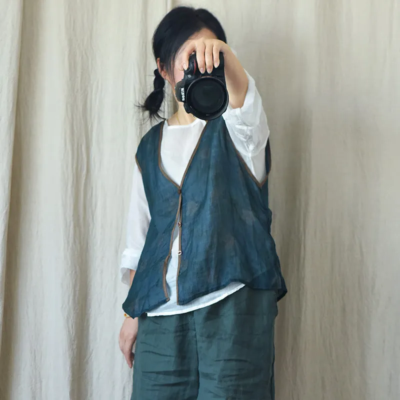 Floral Ramie V-Neck Vest