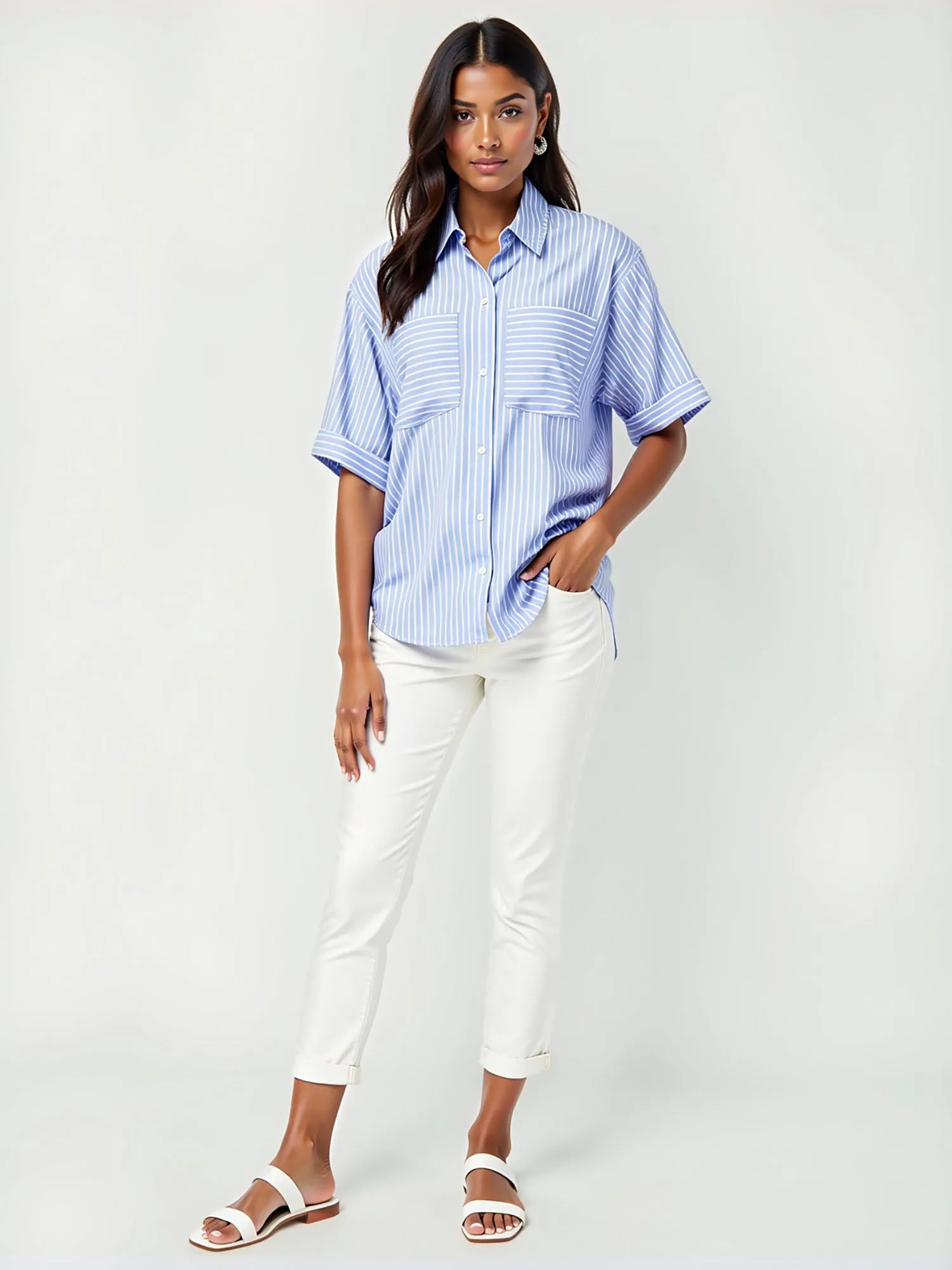 Flowy Patch Pocket Stripe Shirt
