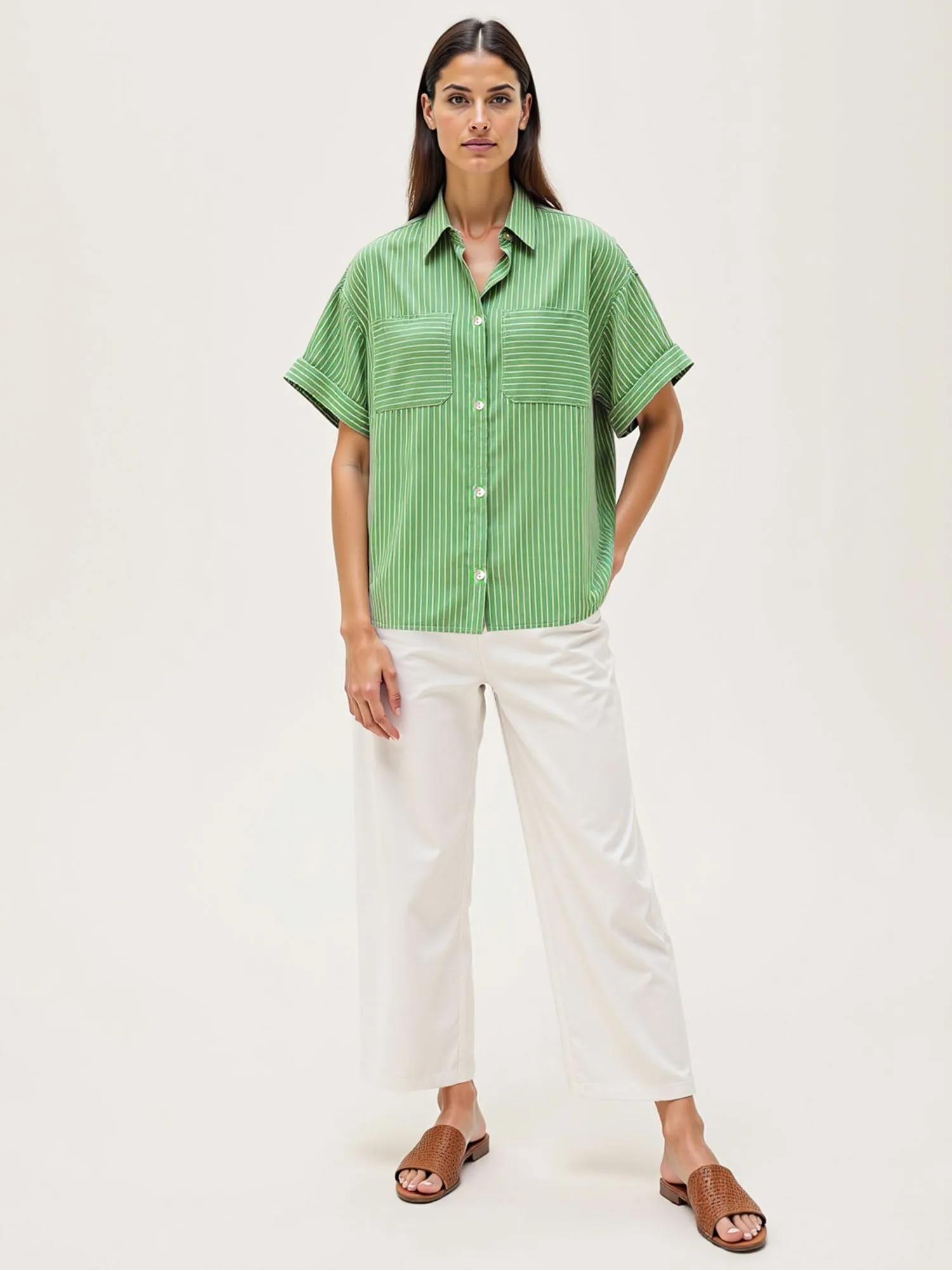 Flowy Patch Pocket Stripe Shirt