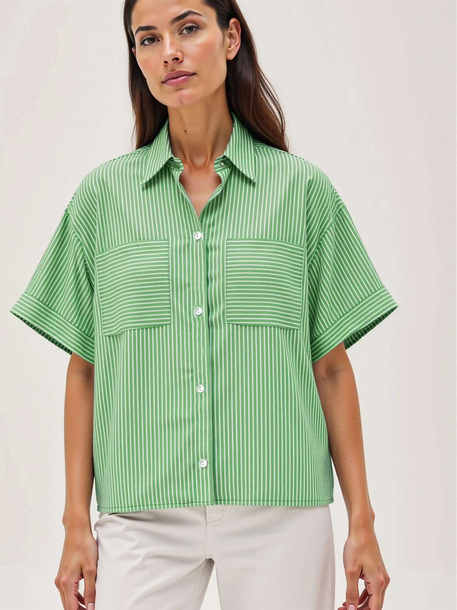 Flowy Patch Pocket Stripe Shirt