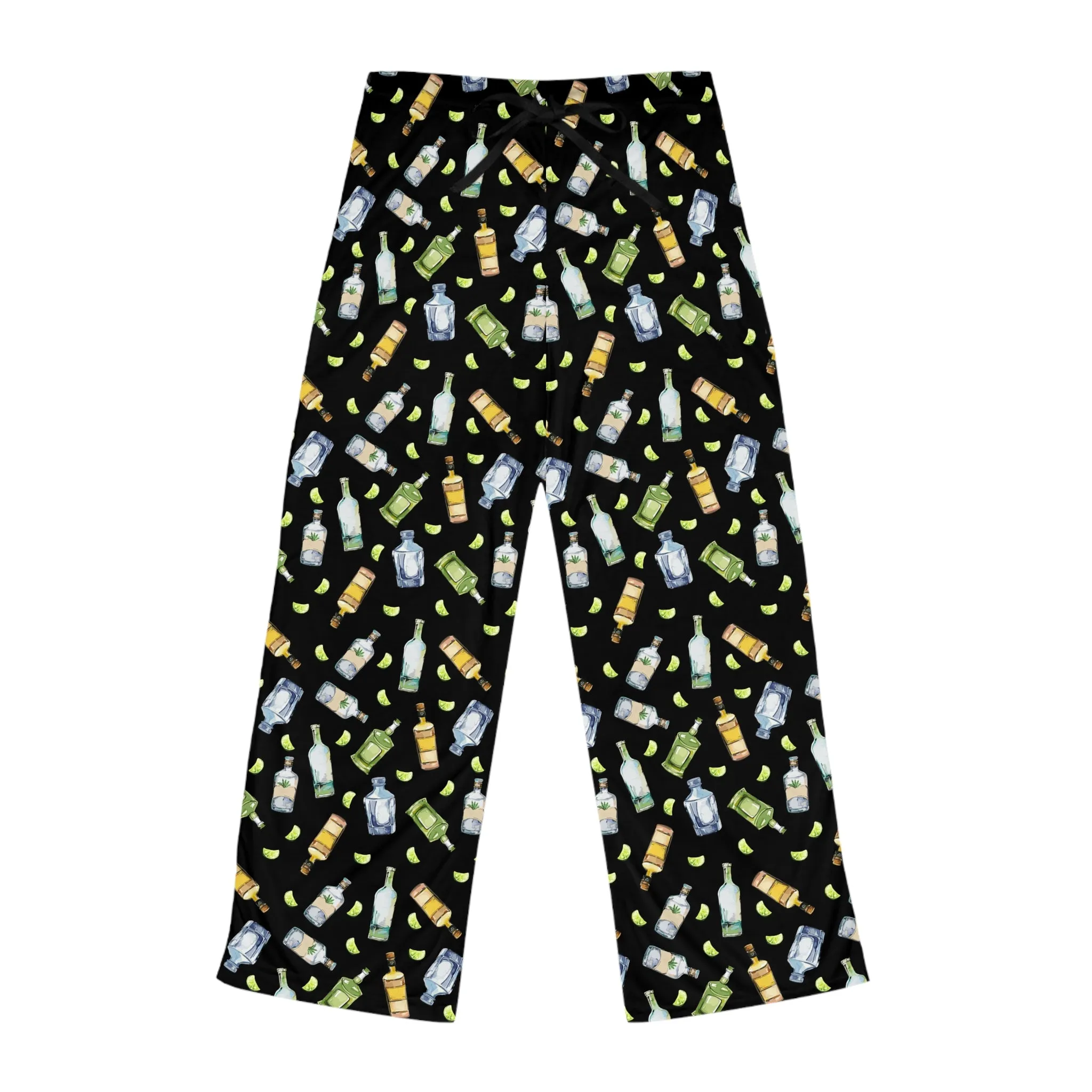 Funny Pajamas for Women - Festive Partying Drinking Tequila Bottle Pattern (Black)