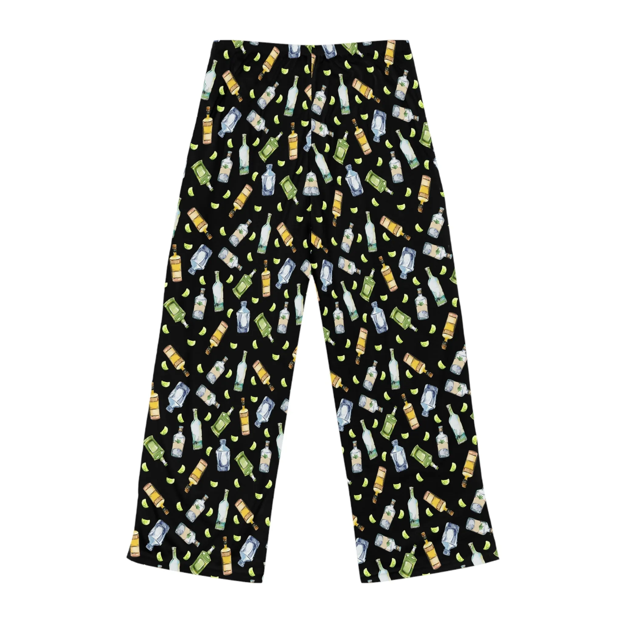 Funny Pajamas for Women - Festive Partying Drinking Tequila Bottle Pattern (Black)