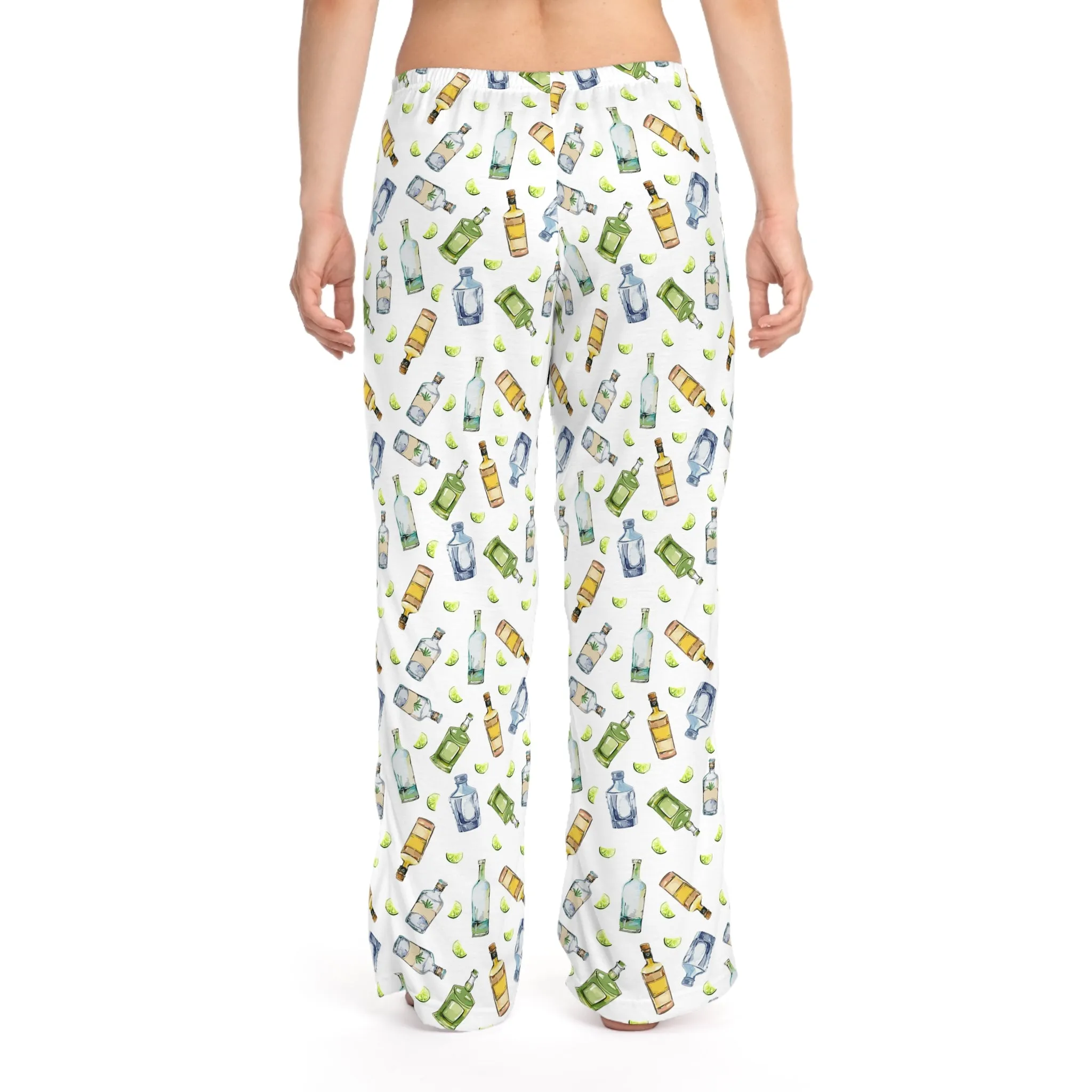 Funny Pajamas for Women - Festive Partying Drinking Tequila Bottle Pattern (White)