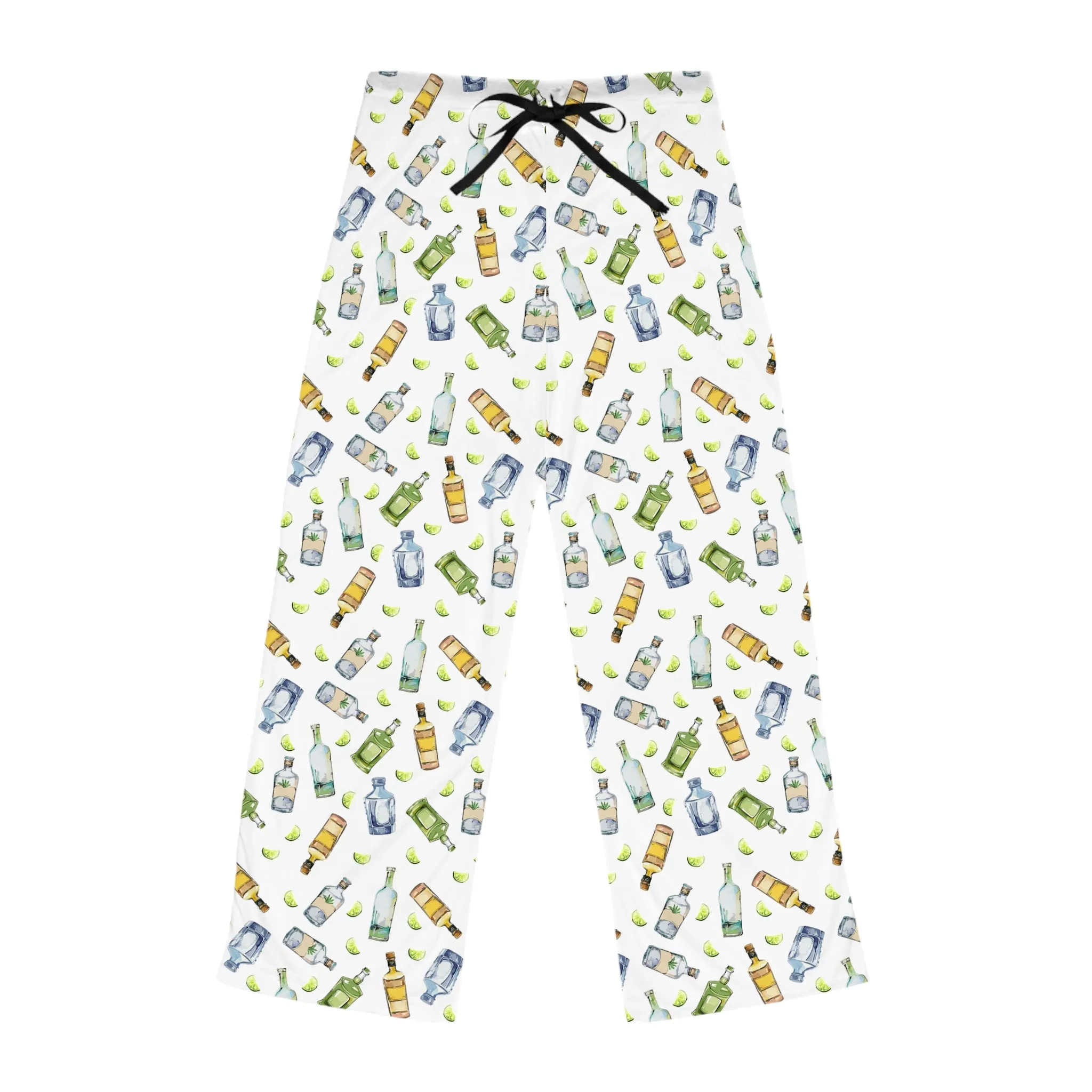 Funny Pajamas for Women - Festive Partying Drinking Tequila Bottle Pattern (White)