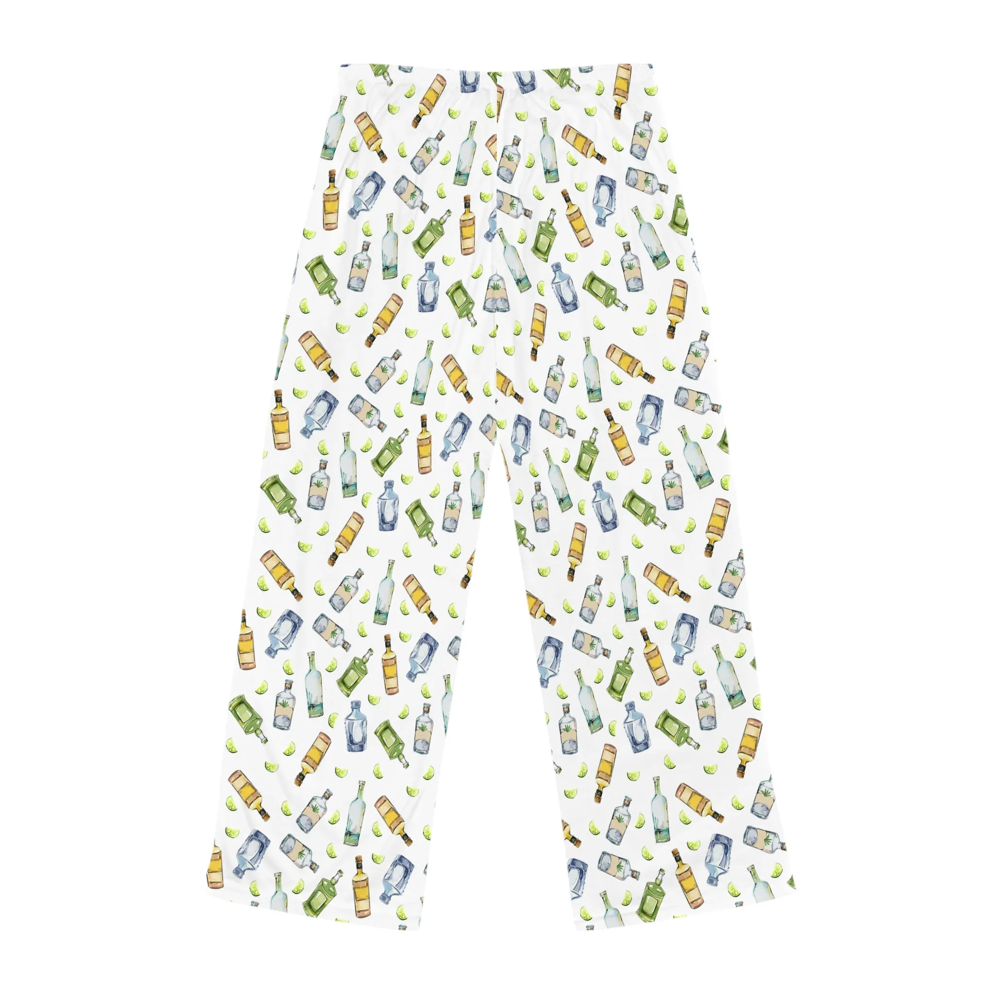 Funny Pajamas for Women - Festive Partying Drinking Tequila Bottle Pattern (White)