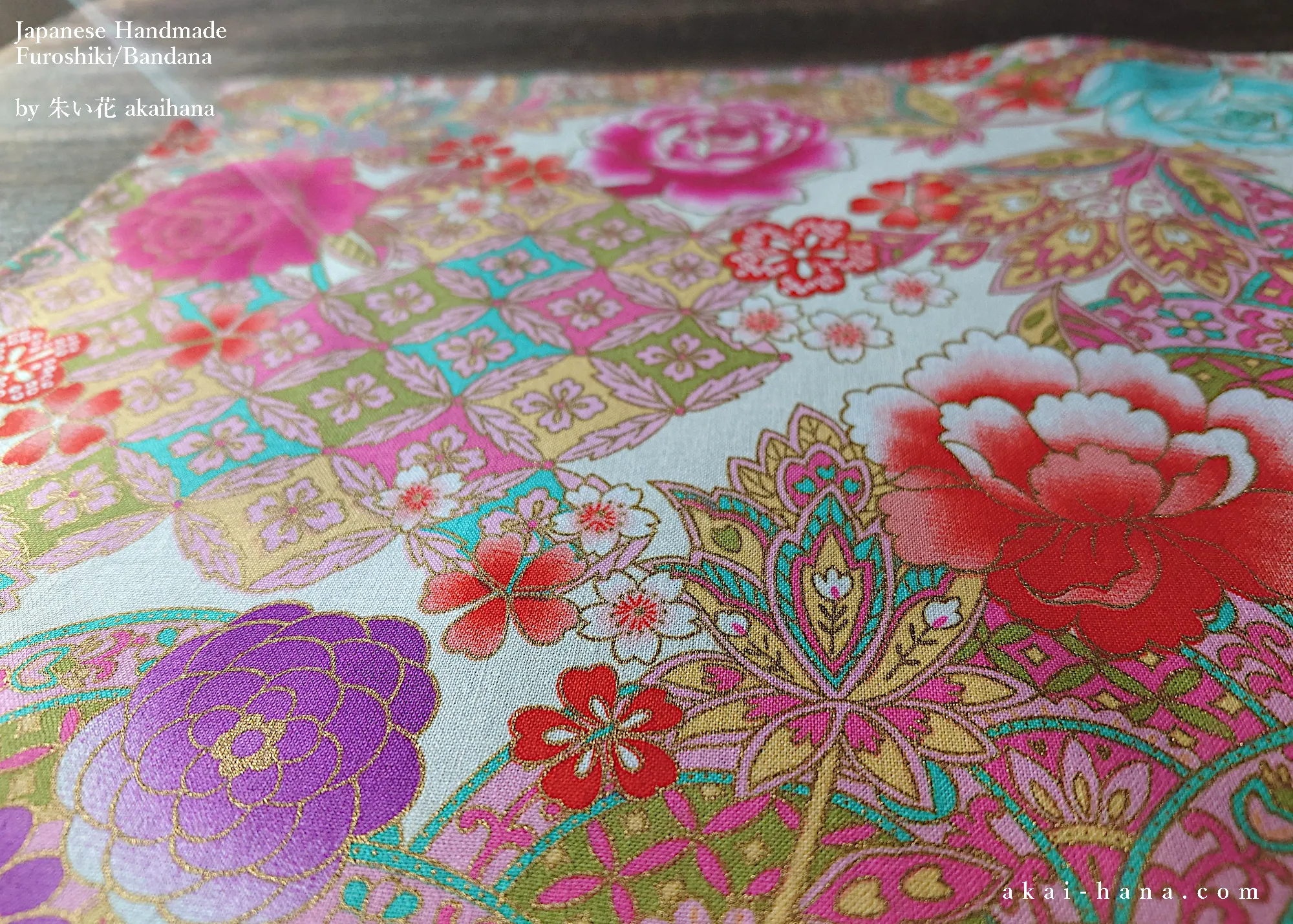 Furoshiki Reusable Fabric Wrap, Bandana, Floral Kimono ⦿fsjf0040