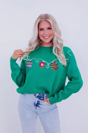 Garland Ornament Sequin Sweater  - Green