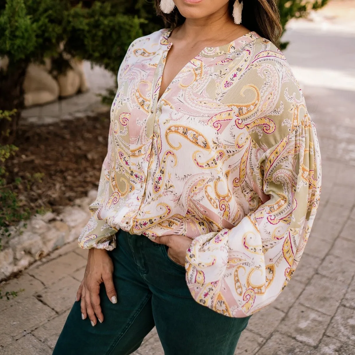 Gift of Living Paisley Pastel Button Up Blouse- FINAL SALE
