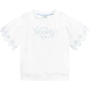 Girls White Cotton Top with Pale Blue