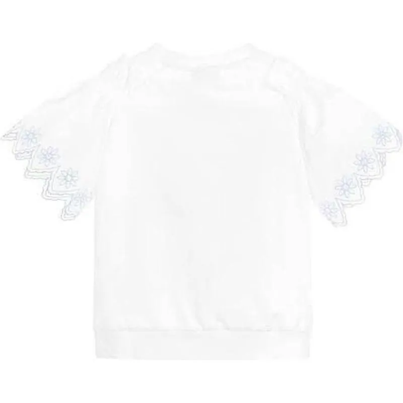 Girls White Cotton Top with Pale Blue