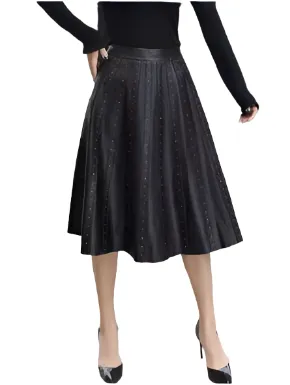 Glistening Rivet Pleated Midi Skirt
