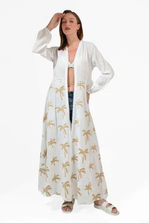 Golden Palm Embroidered Linen Kimono