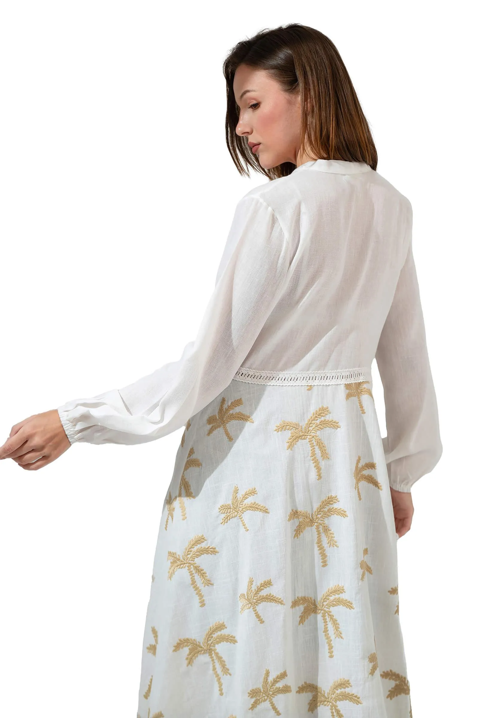 Golden Palm Embroidered Linen Kimono