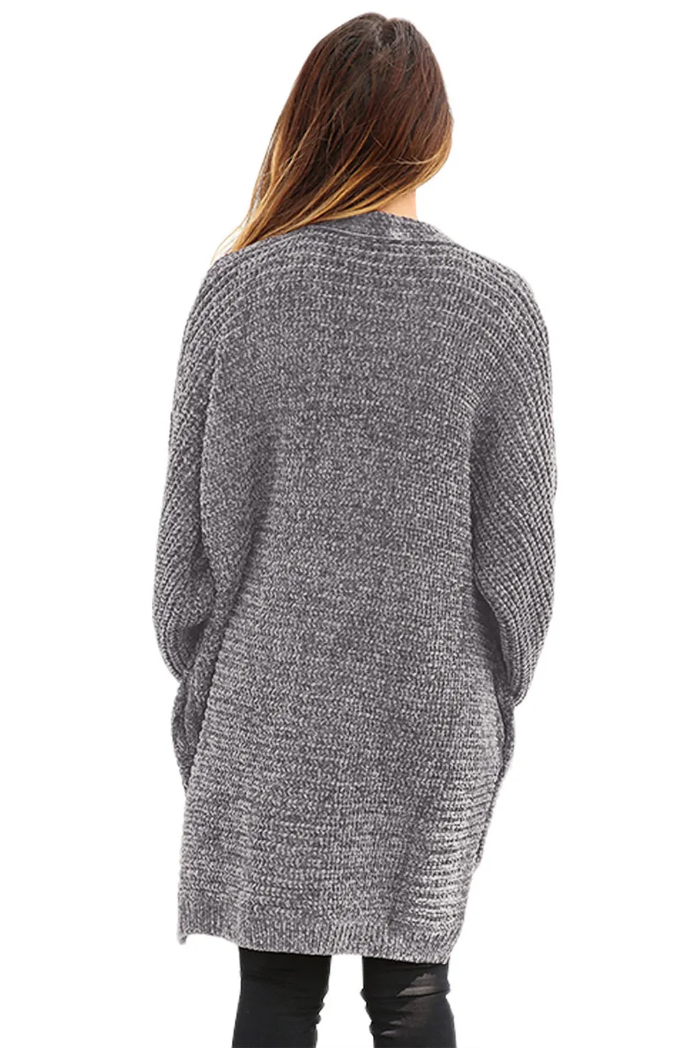 Gray Chenille Buttoned Sweater Cardigan