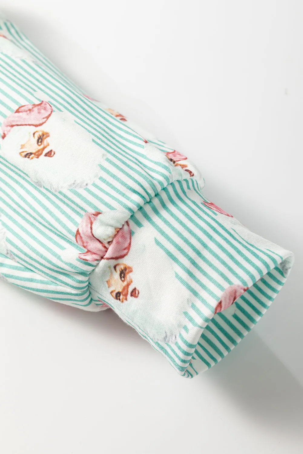 Green Santa Claus Striped Print Loose Fit Two Piece Lounge Set