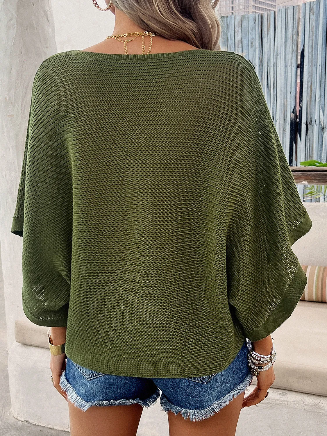 Haisley V-Neck Batwing Sleeve Knit Top